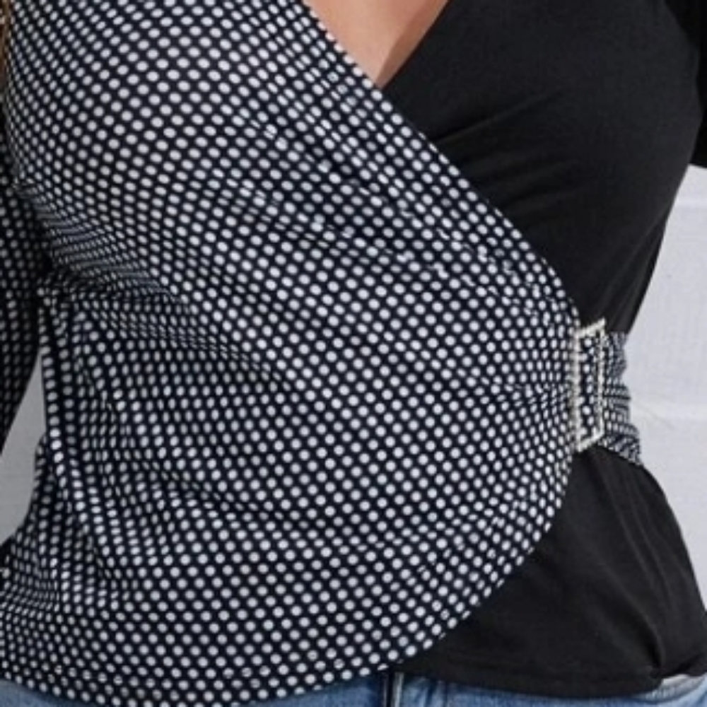 BLACK AND WHITE POLKA  LONG SLEEVE BLOUSE SIZE 4XL - Picture 3 of 13